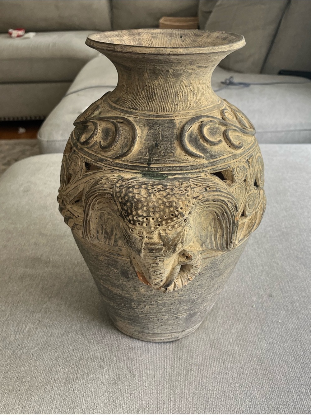 Pier 1 Imports Elephant Ceramic Vase Thailand Carved Decorative Pottery Vase
